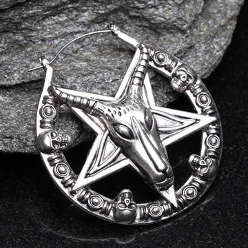 Detail View 1 of A Pair of Baphomet Evil Goat Plug Hoop Earring-Steel